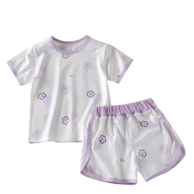Odeerbi 0-10 Años Niño Niña Conjunto de Verano Estampado Floral Camiseta Manga Corta de Algodón Shorts Conjunto de Dos Piezas