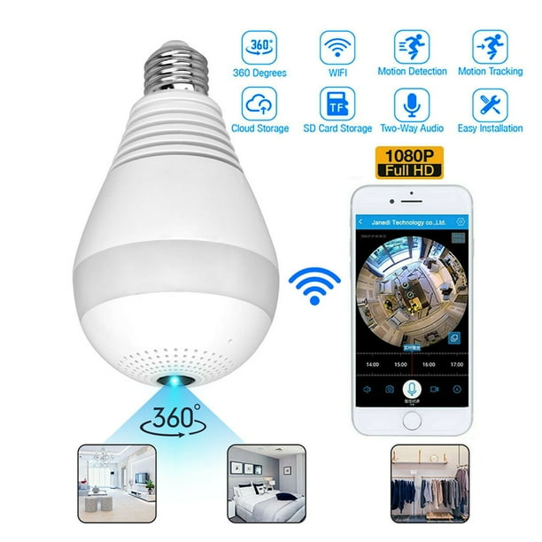 Camera ,HD1080P Light Bulb Camera 360 Degrees Panoramic Cam 2.4GHz Wi