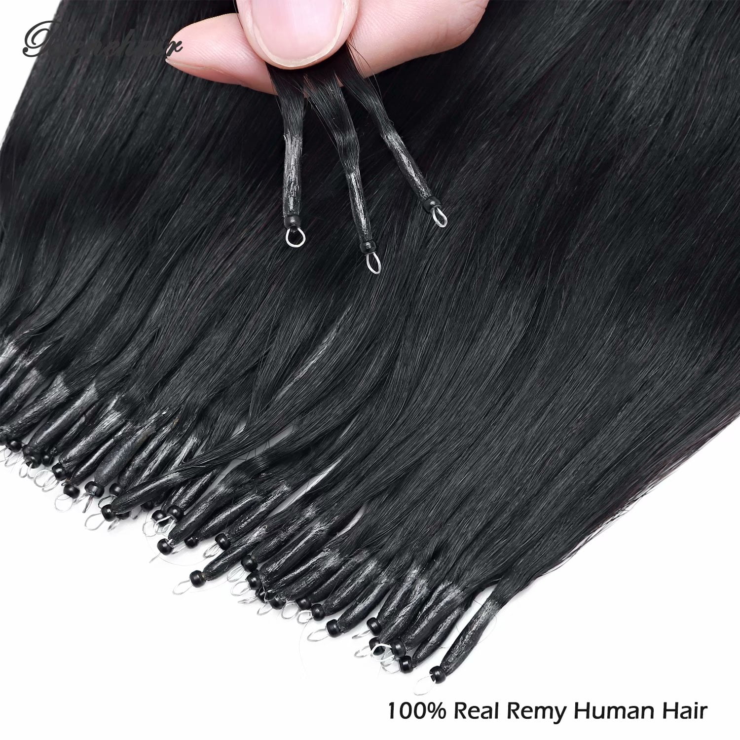 Benehair Human Hair Extensions 1g Nano Ring I Tip Remy Hair Loop in Microlink Full Head Women Seamless Black 50g