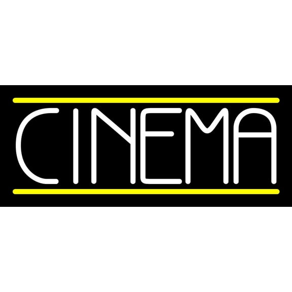 Single Stroke White Cinema LED Neon Sign 10" Tall x 24" Wide - inches Black Square Cut Acrylic Backing, with Dimmer - Premium built indoor Sign for Cinema.