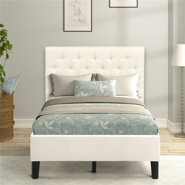 Twin Bed Frame with Headboard, Heavy Duty Fabric Upholstered Twin