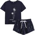 thumbnail image 1 of Pyjama d'Été pour Femmes 2 Pcs Mignon Chat Ensemble de Nuit, Marine, 1 of 5