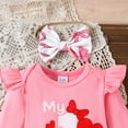 thumbnail image 5 of LRen Toddler Girl Valentines Day Outfit Bow Heart Print Ruffle Short Sleeve Sweatshirts Tops and Pants Spring Clothes Set, 5 of 6