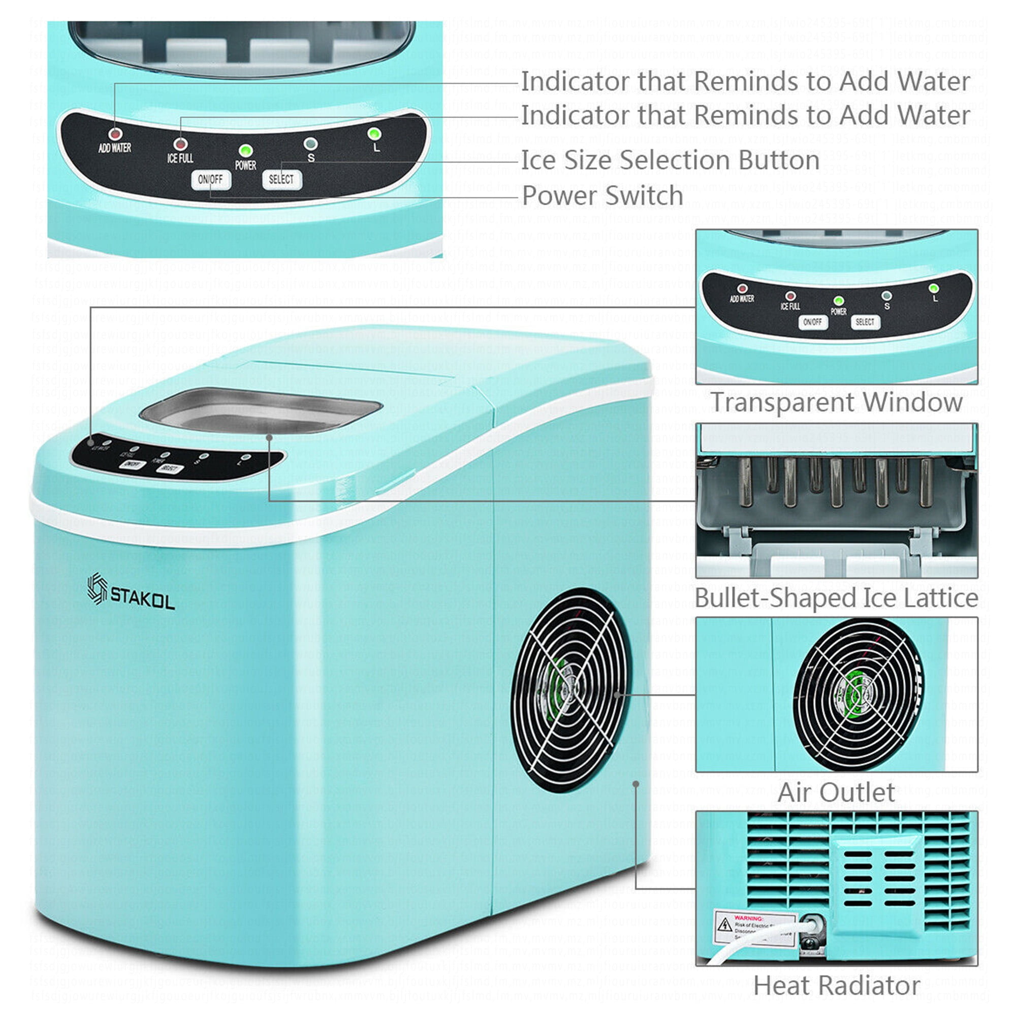 Costway Stakol Portable Compact Electric Ice Maker Machine Mini Cube 26lb/Day Mint Green