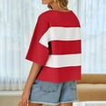 thumbnail image 3 of Jalioing T Shirt for Women Trendy Half Sleeve Dropped Shoulder Striped Tee Oversized Casual Crew Neck Tops, 3 of 7