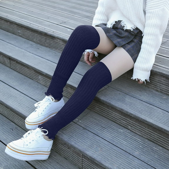 Dianli Leg Warmers for Women Winter Women's Solid Color Warm Knitted Yarn Leg Cover And Winter Over Knee Long Sock Cover Blue Free Size