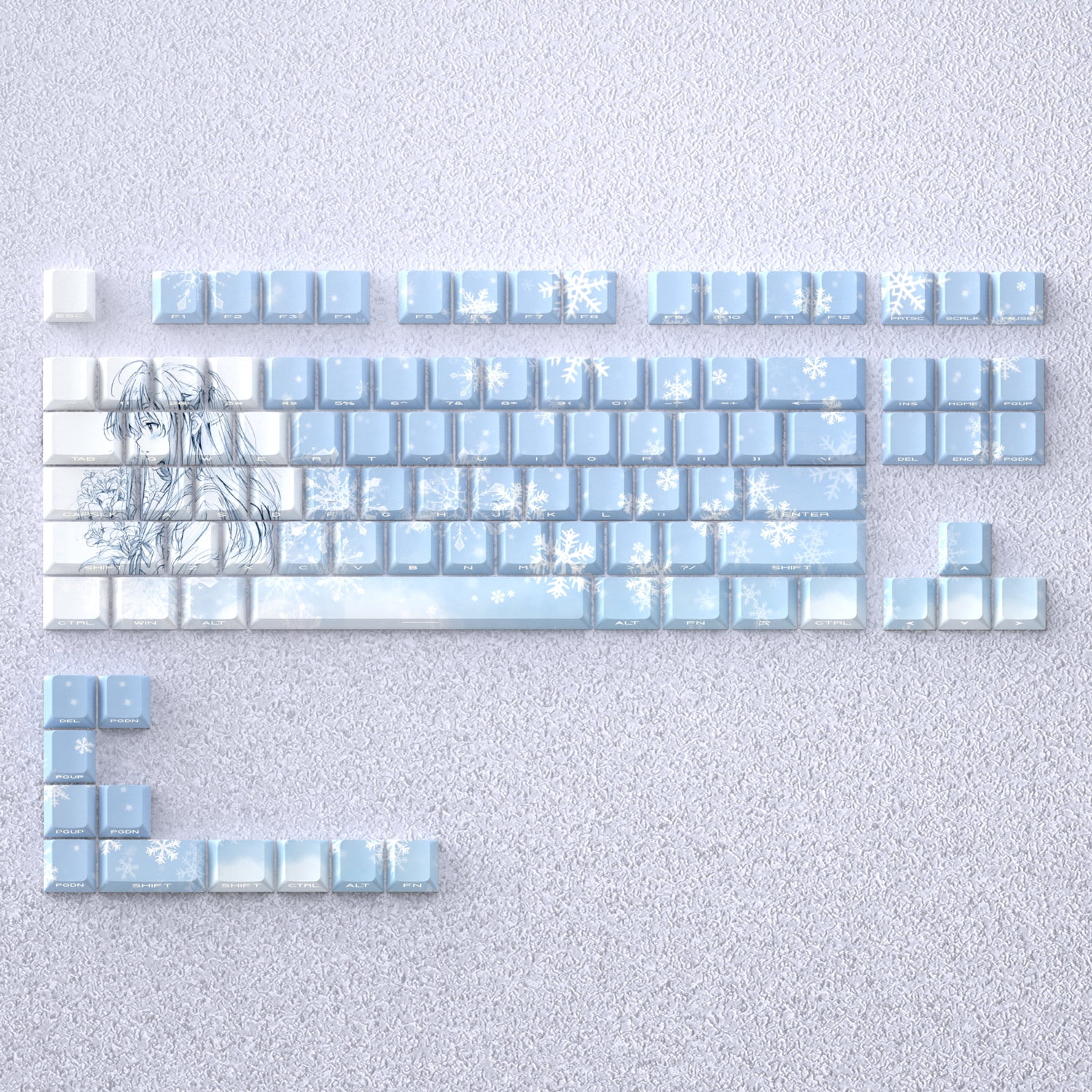 Yukino Side-Printed Shine-Through Keycaps, PBT Dye-Sublimation Keycap Set Compatible with Ace68/mad60/Wooting 60HE/ATK68/A75 Mechanical Keyboards