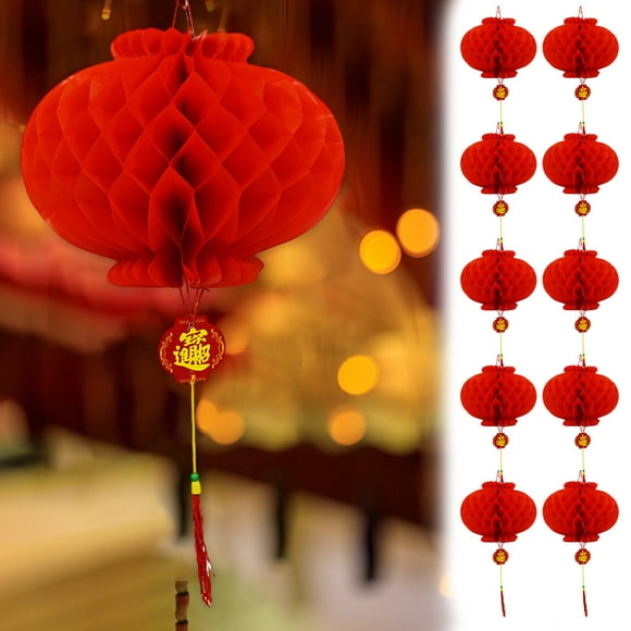 LSLJS 10 PC Lanterne Chinoise Pendaison Lanternes en Papier Rouge Décoration de Nouvel An Chinois pour le Printemps Festival Pendaison Mariage et Restaurant Embellissement, Holiday Products sur Dégagement