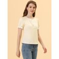 thumbnail image 3 of Allegra K Camiseta de manga corta con volantes de algodón para mujer Blusa informal con media tapeta y encaje con volantes Beige XS, 3 of 5