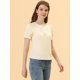 thumbnail image 3 of Camiseta de manga corta con volantes Allegra K para mujer blusa informal con media tapeta y encaje con volantes Beige L, 3 of 5