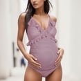 thumbnail image 2 of PEASKJP Maternity Ruffle One Piece Swimsuit One Shoulder Ribbed Pregnancy Bathing Suit, Hot Pink L, 2 of 5