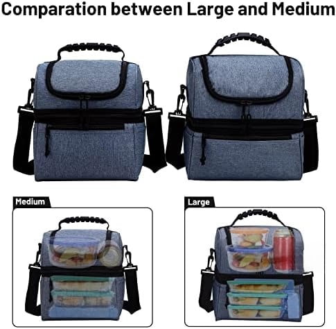 2 Compartment Lunch Bag for Men Women, Leakproof Insulated Cooler Bag for Work, Bluesteel, Medium