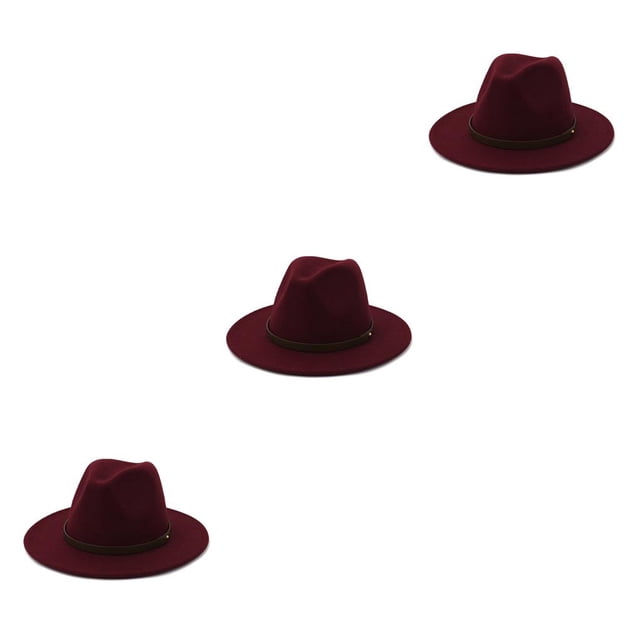 Qarigey Sombreros con hebilla de cinturón Invierno Moda Sólido Elegante Gorras de ala ancha Cálido Lana Hombres Boda al aire libre Vino rojo Type1 NO1