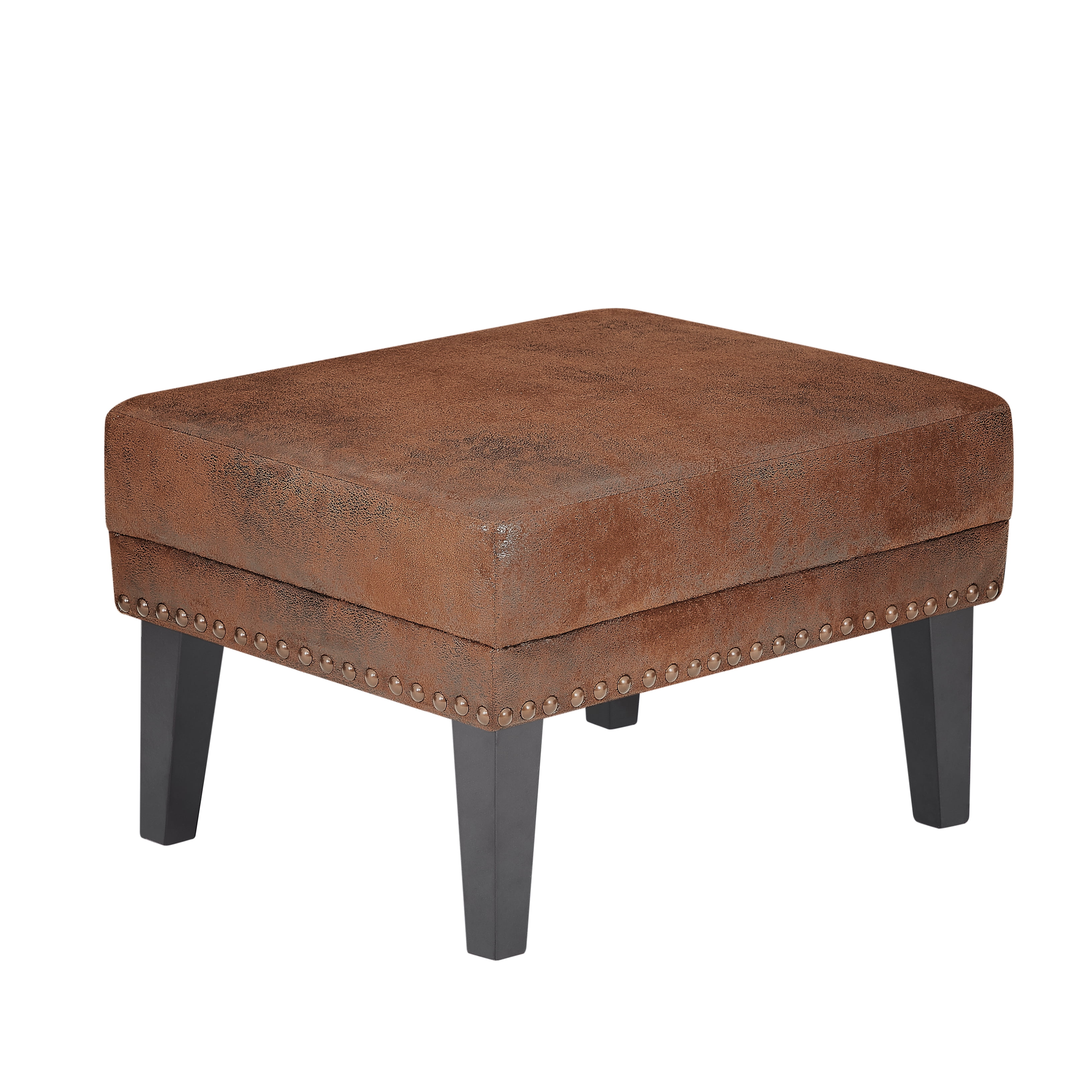 AmoDwell Ottoman Foot Rest for Sofa Chair Couch, Faux Leather Ottoman with Nailhead Trim and Cushion