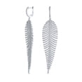thumbnail image 1 of Modern Statement Bride Bridal Large Long Linear Leaf Pave CZ Cubic Zirconia Chandelier Earrings for Women Wedding Prom  Rhodium Plated, 1 of 3