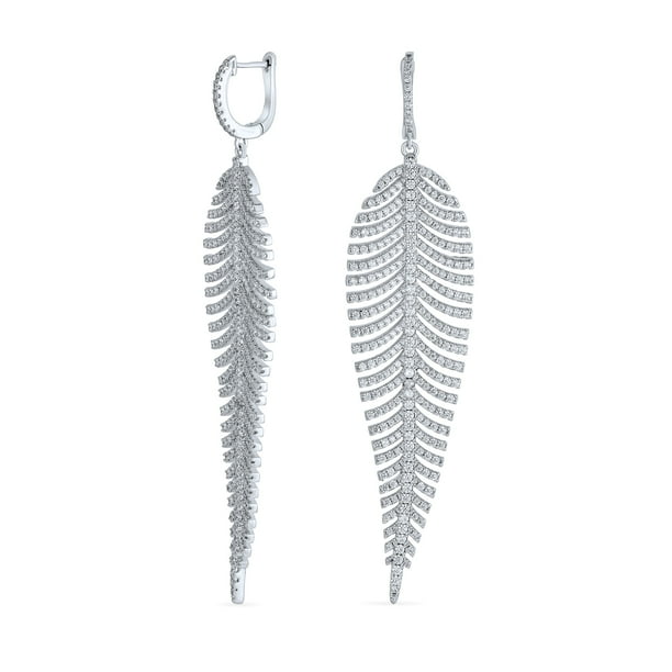 Modern Statement Bride Bridal Large Long Linear Leaf Pave Cz Cubic Zirconia Chandelier Earrings For Women Wedding Prom Pageant Rhodium Plated Com Modern Statement Bride Bridal Large, Rhodium Chandelier Cubic Zirconia Earrings