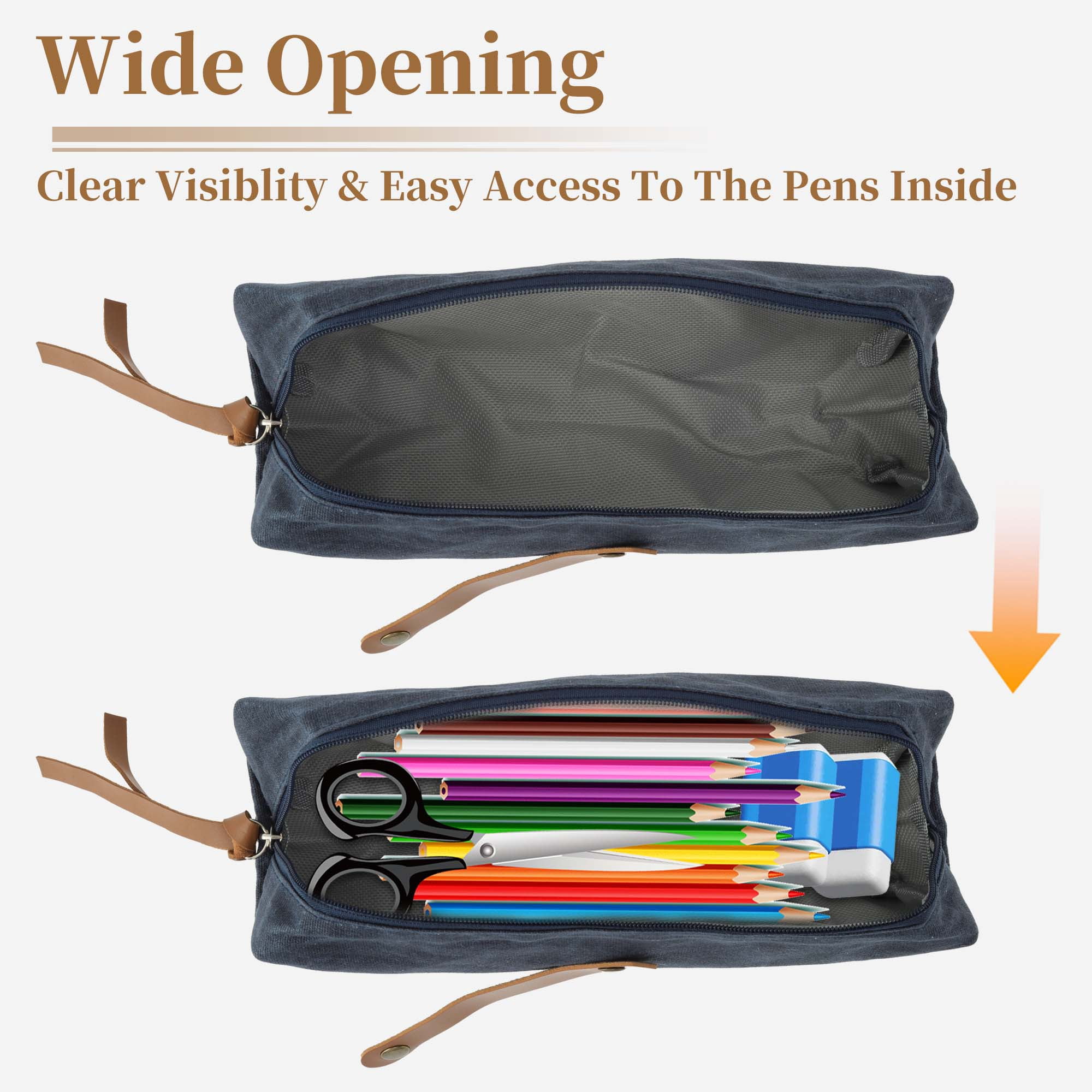 Unique Bargains Waxed Style Aesthetic Pen Bag Organizer Blue