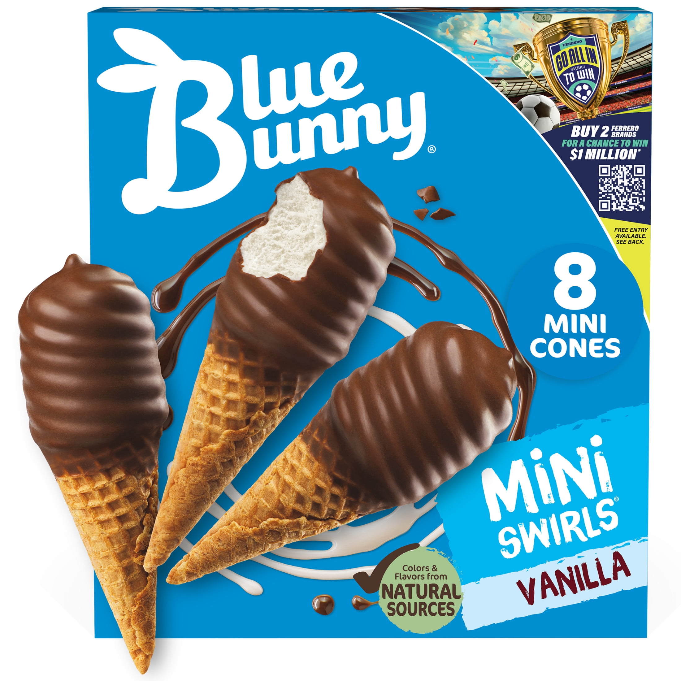 Blue Bunny Mini Swirls Vanilla Cones, 2.25 Fl Oz, 8 Count