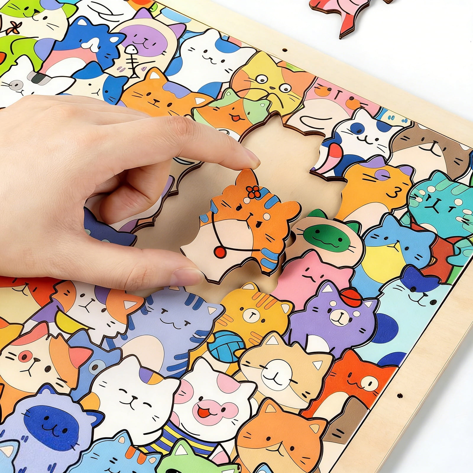 DIY Wooden Cat Puzzle Frame, Wooden Coloring Puzzle, Paintable Creative Handmade Photo Frame, Cat Puzzles Decor for Home Decoration Craft Lover (with Multi-Color Pens)