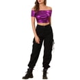 thumbnail image 3 of Unique Bargains Women's Off Shoulder Party Club Shiny Metallic Crop Top L Fuchsia, 3 of 8