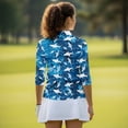 thumbnail image 4 of Garronmavis Blue Shark Women's Golf Shirt and Sun Visor Hat Set 4-Way Stretch 3/4 Sleeve Golf Shirts Quarter Zip Adjustable UV Protection Sun Hat Cap for Camping Fishing Music Festival, 4 of 7