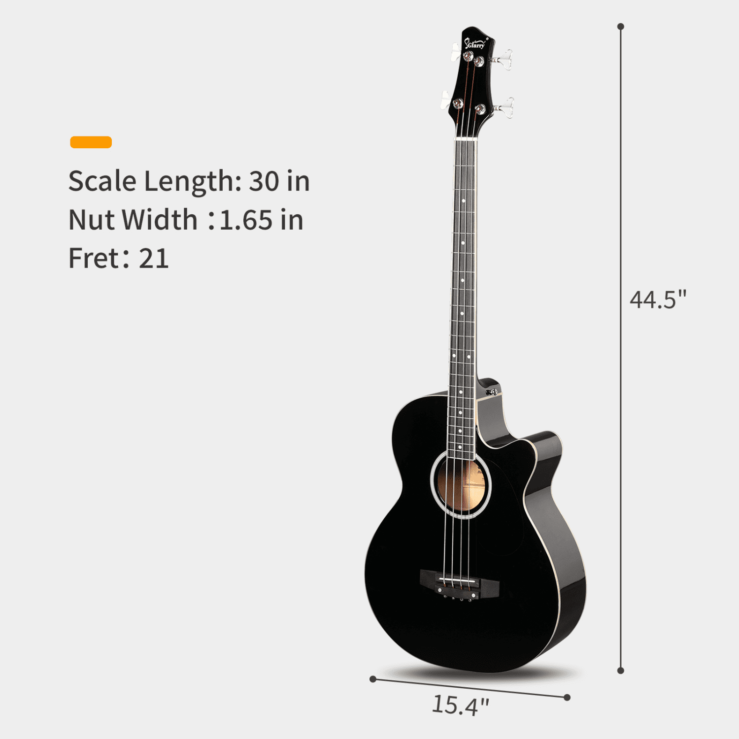 Hassch 4 String Electric Acoustic Bass Guitar with 4-Band Equalizer, Bag and Strap, Beginners Bass with Cable, Plectrum and Wrench Adjustment Tool, Black