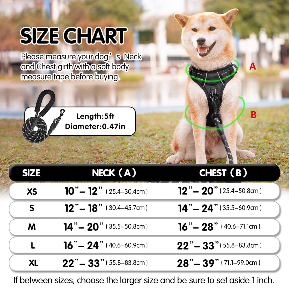 PoyPet Dog Harness and Leash Combo, Escape Proof No Pull Vest Harness, Reflective Adjustable Soft Padded Pet Harness with Handle for Small to Large Dogs