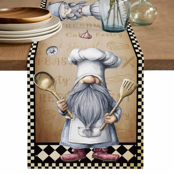 Table Runner 108 Inches Long for Kitchen Dining, Vintage Gnomes Dresser Scarf Farmhouse, Dining Table Decorations for Wedding/Parties, Black White Checkered Retro Art 13 x 108 In