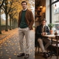 thumbnail image 3 of HBDesign Mens Herringbone Cotton Blend Dress Pants Slim Fit Cuffed Fall Winter Trousers, 3 of 7