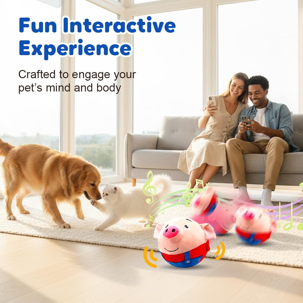 2026 Upgraded Interactive Dog Toys, Active Moving Pet Plush Toy, Rechargeable Squeaky Dog Ball Toy with Recording Sound, Washable Cartoon Pig Plush Toy for Dogs Puppies