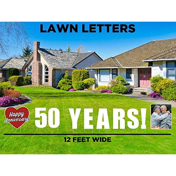 50th Anniversary Decorations, Yard Signs and Lawn Decorations, 50 Years Yard Letters with Stakes, Happy Anniversary Heart, Couple Picture, Lawn Signs & Outdoor DÃ©cor