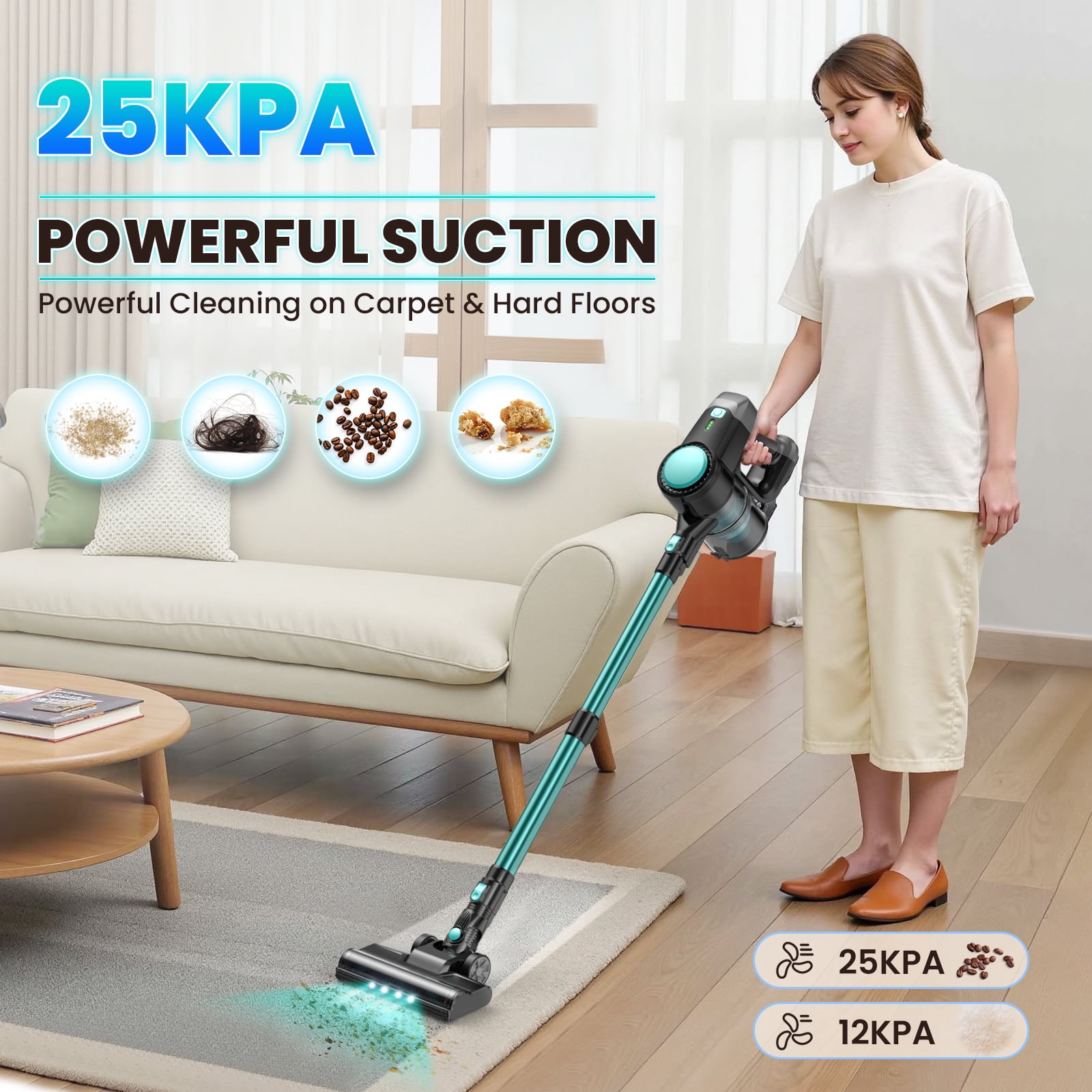 YOMA Cordless Vacuum Cleaner, Ultra-Lightweight Stick Vacuum, 40mins Runtime, 6 in 1 Powerful Handheld Vacuum for Home Hard Floor Carpet Pet Hair