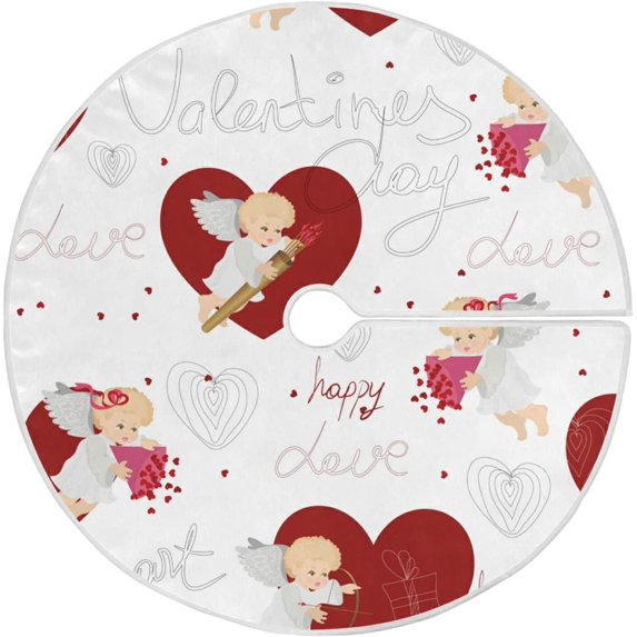 ZHANZZK Valentine's Day Valentine Cupid Xmas Christmas Tree Skirt Stand Mat for Holiday Party Decoration Indoor Outdoor 48 inches
