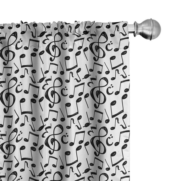 Ambesonne Music Curtains, Sketchy Notes, Pair of 28"x63", Black and White