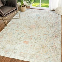 Junovo Boho Area Rugs Vintage Boho Carpet Non-slip Floor Rug for Living Room,4'x6',Beige