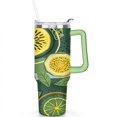 thumbnail image 2 of Tumbler with Handle and Straws 40 oz Insulated Lemon Slices Travel Cup Birthday Present for Men Dad Son Husband Gifts for Him/Her Water Bottle, 2 of 7