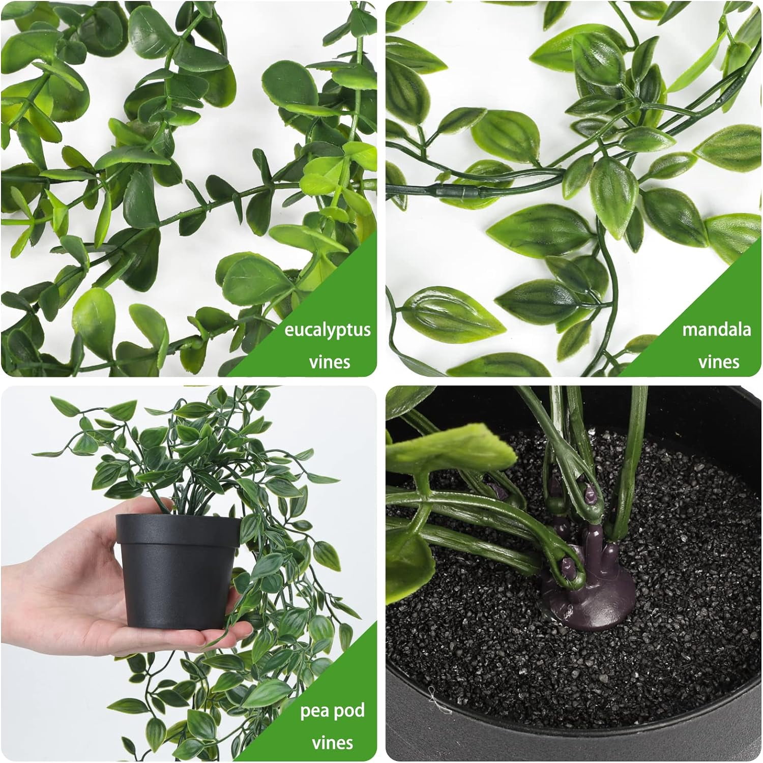 Artificial Hanging Plants, 2 Pack Fake Hanging Plant Fake Potted Greenery Plants Faux Eucalyptus Vine, Mandala Vine in Pot for Home Room Indoor Outdoor Shelf Decor