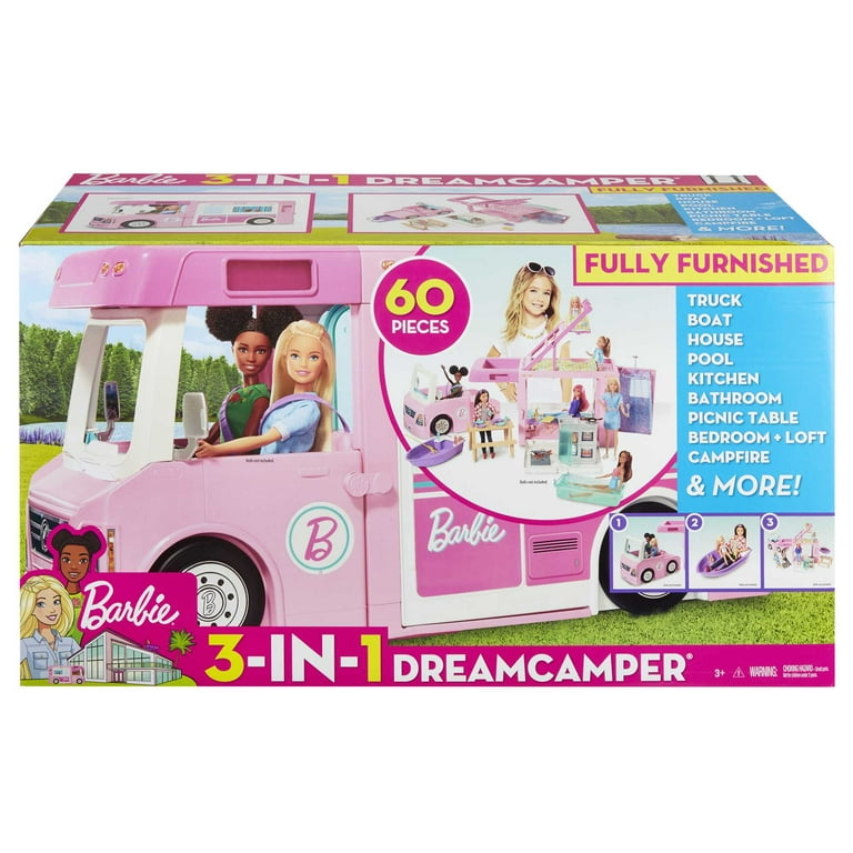 Barbie 3-in-1 DreamCamper Playset (Truck, and House) with Pool and 50 Accessories - Walmart.com