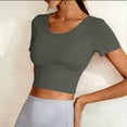 thumbnail image 7 of PInxai Womens Workout Tops with Built in Bras Round Neck Short Sleeve Crisscross Back Athletic Shirts Breathable Running Crop Tops, 7 of 7