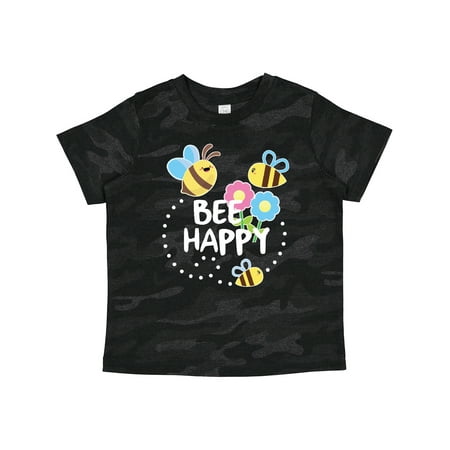 

Inktastic Bee Happy with Flowers Gift Toddler Boy or Toddler Girl T-Shirt