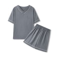 thumbnail image 4 of Iyufng Summer Sleepwear for Men 2 Piece Sets Short Sleeve Tee White Contrast Piping Elastic Waist Shorts Daily Home Night Suit, 4 of 4