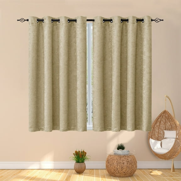 Subrtex Thermal Insulated Grommet Blackout Curtains for Bedroom, Set of 2 Panels, 52"×63", Beige