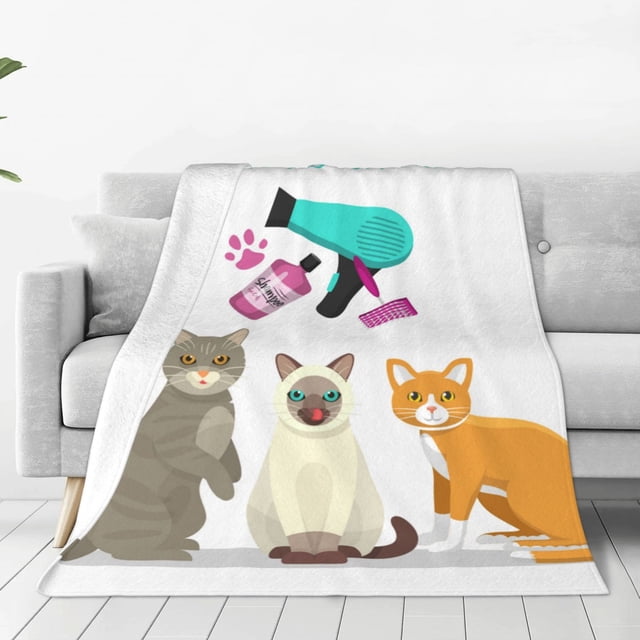 KLL Pet Care Grooming Pattern Fleece Throw Blanket,Fleece Throw Blankets for Couch & Bed All Season Use-60"x50"
