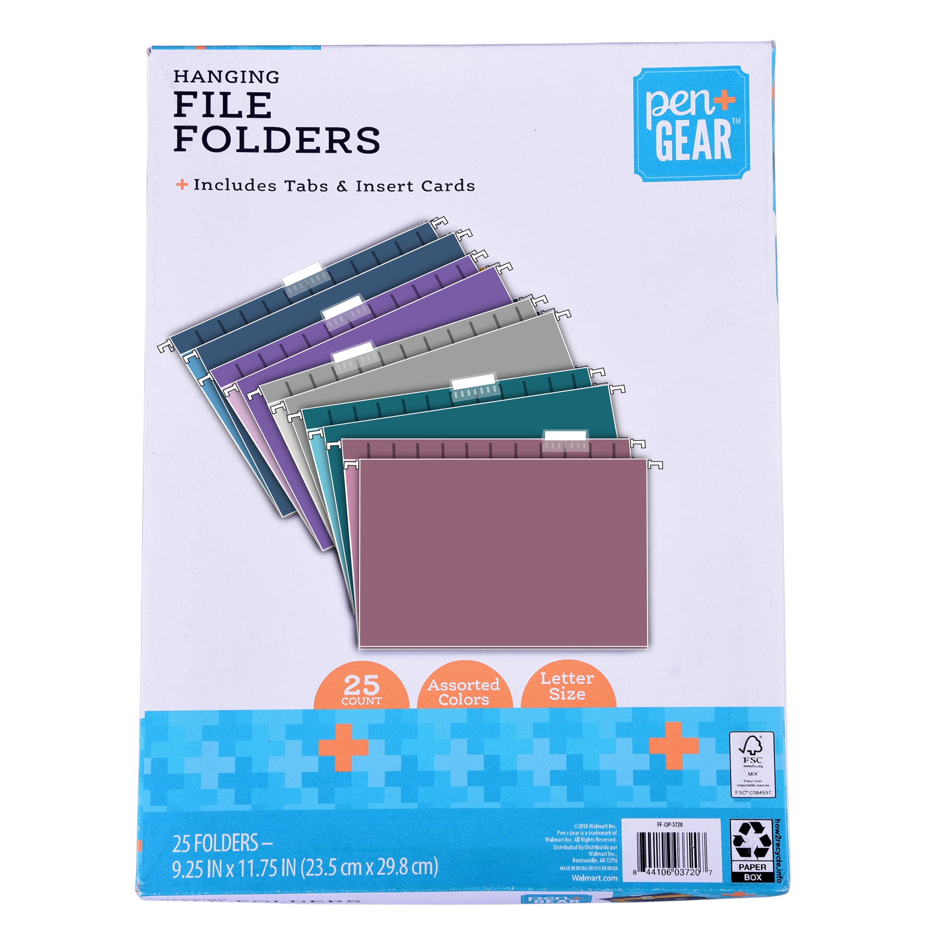 Pen + Gear Hanging File Folders, Assorted Jewel Tones, Letter Size, 25 Count