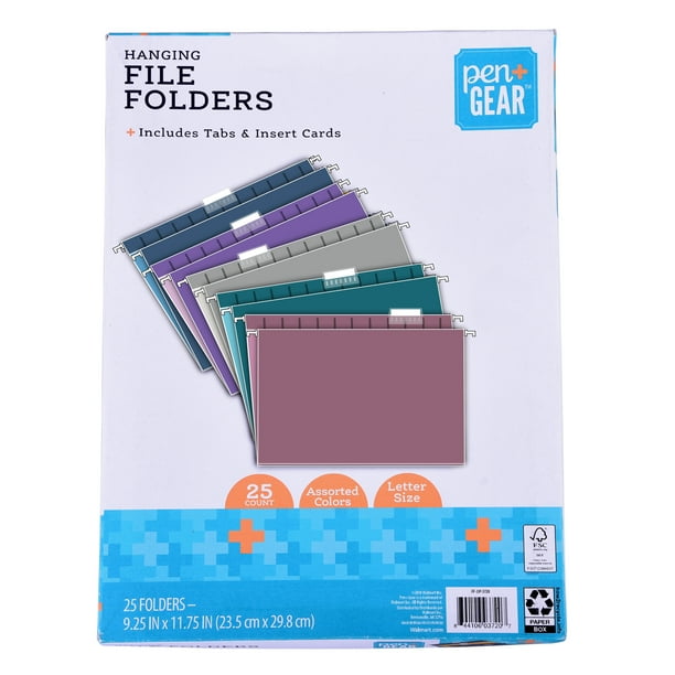Pen + Gear Hanging File Folders, Assorted Jewel Tones, Letter Size, 25