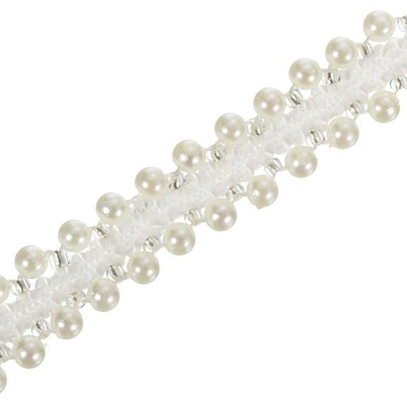 Uxcell 5 Yard 4mm OD 0.51" Wide Faux Pearl Lace Ribbon White 5Pack