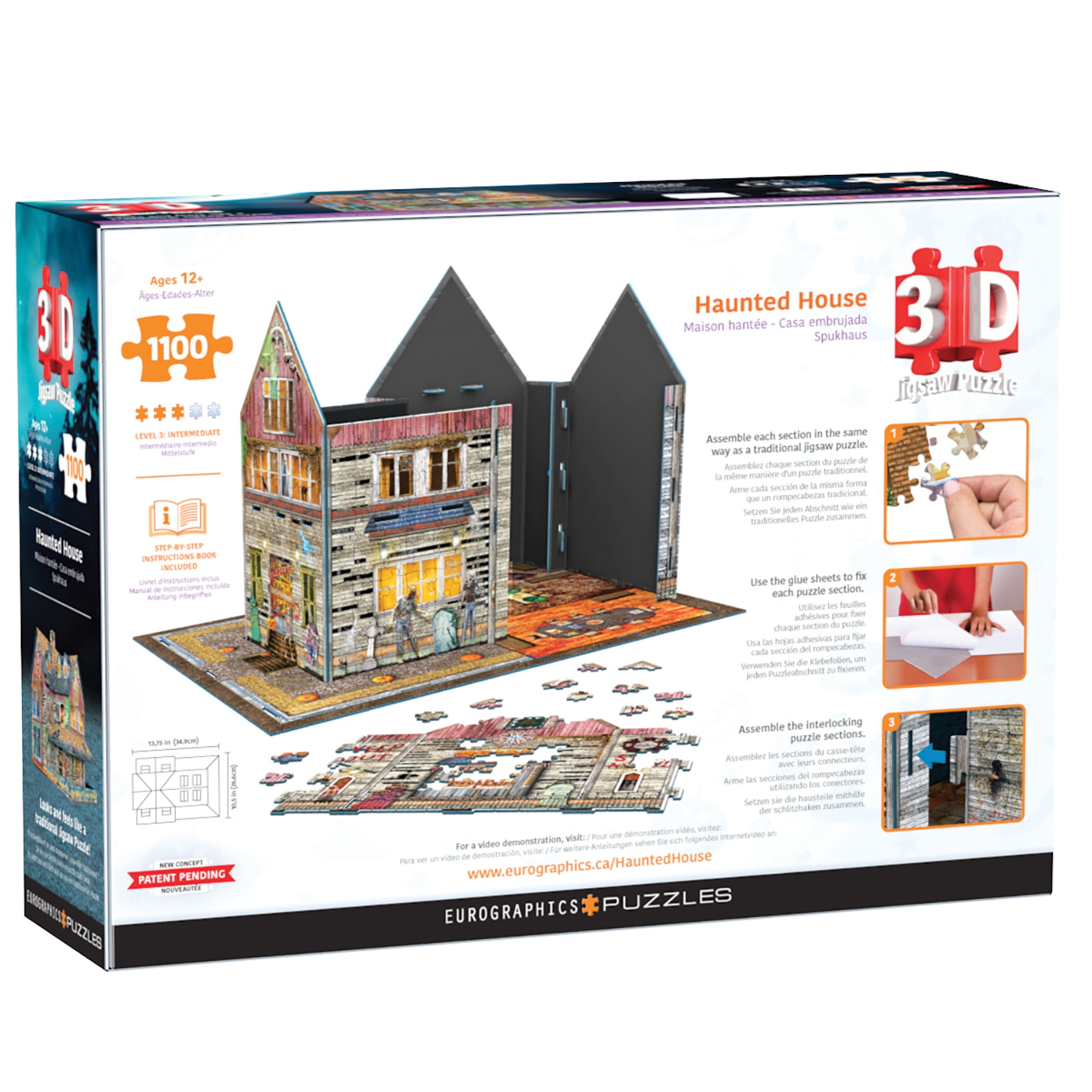 Eurographics: 3D Puzzle: Haunted House - 1100 Pieces - Halloween Adult Jigsaw, 13.75 x 10.5 x 11" Assembled Size, High-Quality Recycled Materials