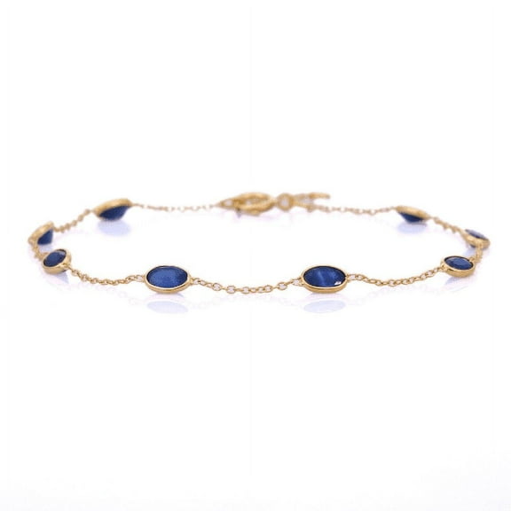 VR Jewels Genuine Blue Sapphire Station Bracelet In 18K Solid Yellow Gold- Handmade Fine Jewelry