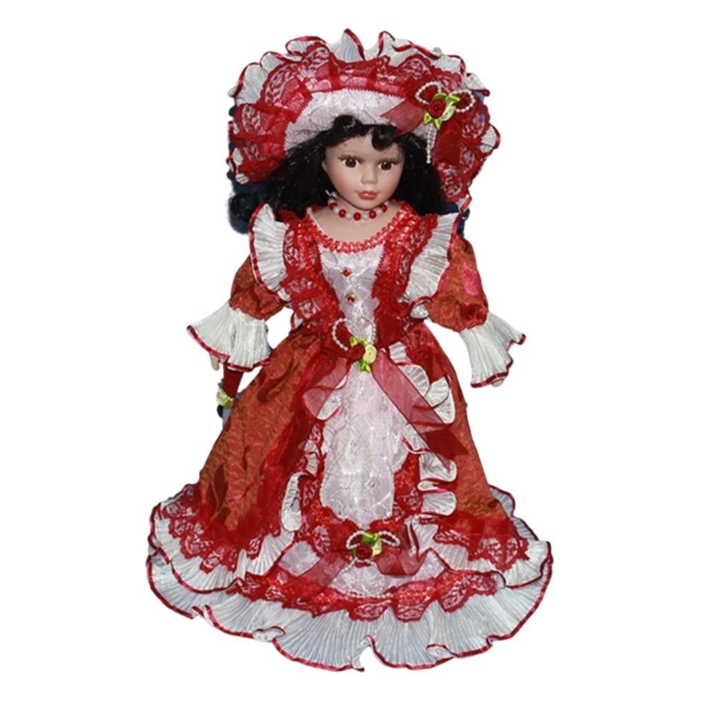 LeeQinersw 40cm Beautiful Curly Hair Collectible Ceramic Doll Dollhouse Lady with Dress for Red