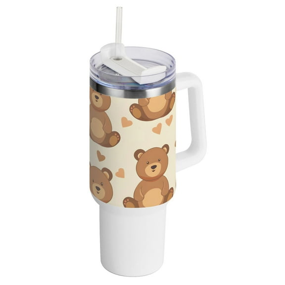 Teddy Bears 40 oz Tumbler with Handle Insulated Travel Mug Lid Straw Leak Proof Steel Vacuum Water Bottles Glasses Fits in Car Cup Holder